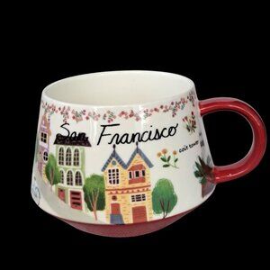 Grace fine porcelain San Francisco landmarks mug white burgundy